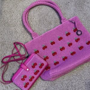 The Sak Cherry Crochet Tote Bag and Smartphone Crossbody Purse Set